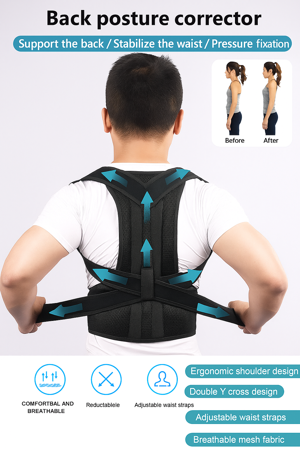 Back Brace Posture Corrector Back Lumbar Support Shoulder Posture Support for Improve Posture Provide Back Pain Relief Unisex