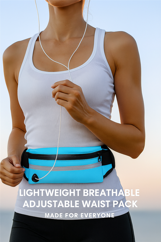 Adjustable Running Waist Pack with Zippered Pockets & Headphone Port – Lightweight Waterproof Belt Bag for Jogging, Walking, Cycling, Fitness, and Travel – Unisex Sports Fanny Pack for Phones & Essentials
